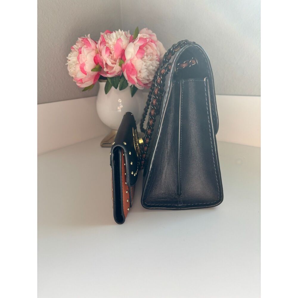 Coach Parker Tea Rose Signature Colorblock Shoulder bag &Wallet Blue Black Gold - Picture 4 of 11